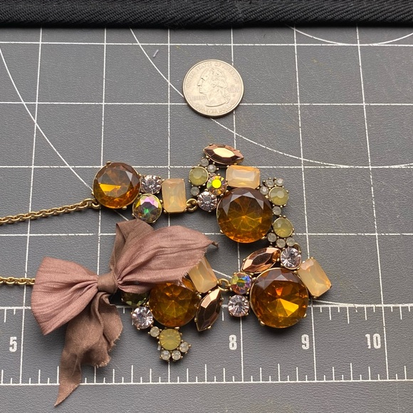 J. Crew Amber & Clear Crystal Cluster Necklace With Brown Bow Accent - Picture 11 of 12